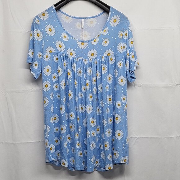 Cathy Womens Top 2XL Pullover Floral Sunflower Print Stretch Short Sleeve NWT - Picture 1 of 12